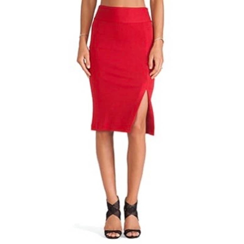 Alice + Olivia Red Midi Pencil Skirt with Side Slit